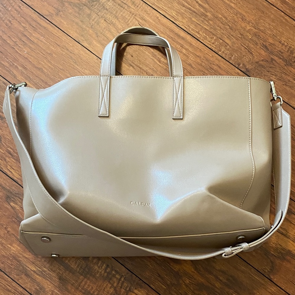 Calpak Taupe Leather Tote Bag